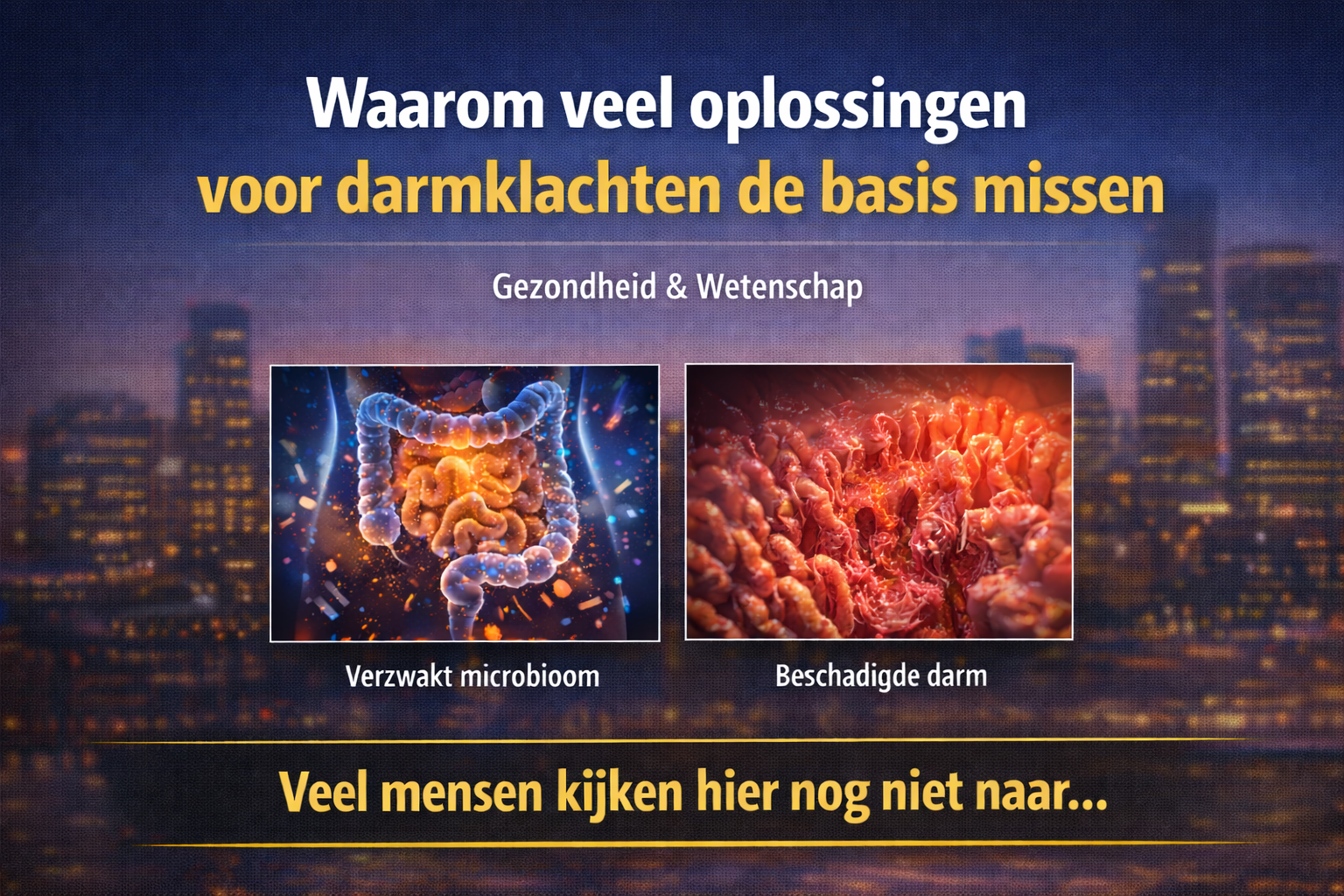 Wetenschappelijke illustratie van verzwakt microbioom en beschadigde darm – Alina blog over darmklachten, bioritme en slaapkwaliteit